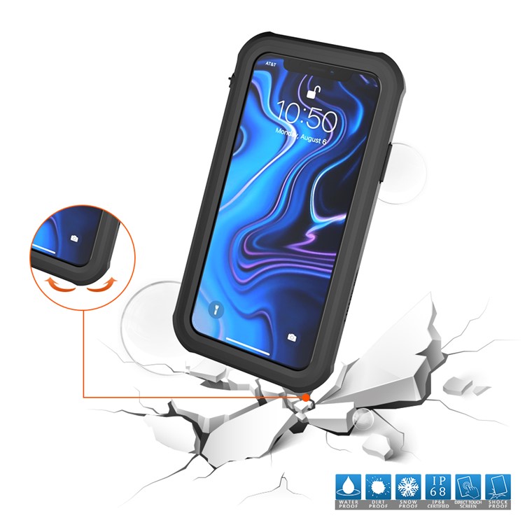10m IP68 Waterproof Shock/Dirt/Snow Case for iPhone XS Max 6.5 inch with a Kickstand - All Black-4