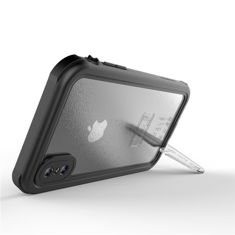 10m IP68 Waterproof Shock/Dirt/Snow Case for iPhone XS Max 6.5 inch with a Kickstand - All Black-6