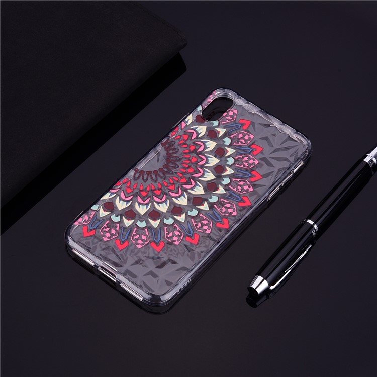 For iPhone XS Max 6.5 inch TPU Phone Case, (Pattern Printing) (3D Diamond Texture) - Half Flower-5