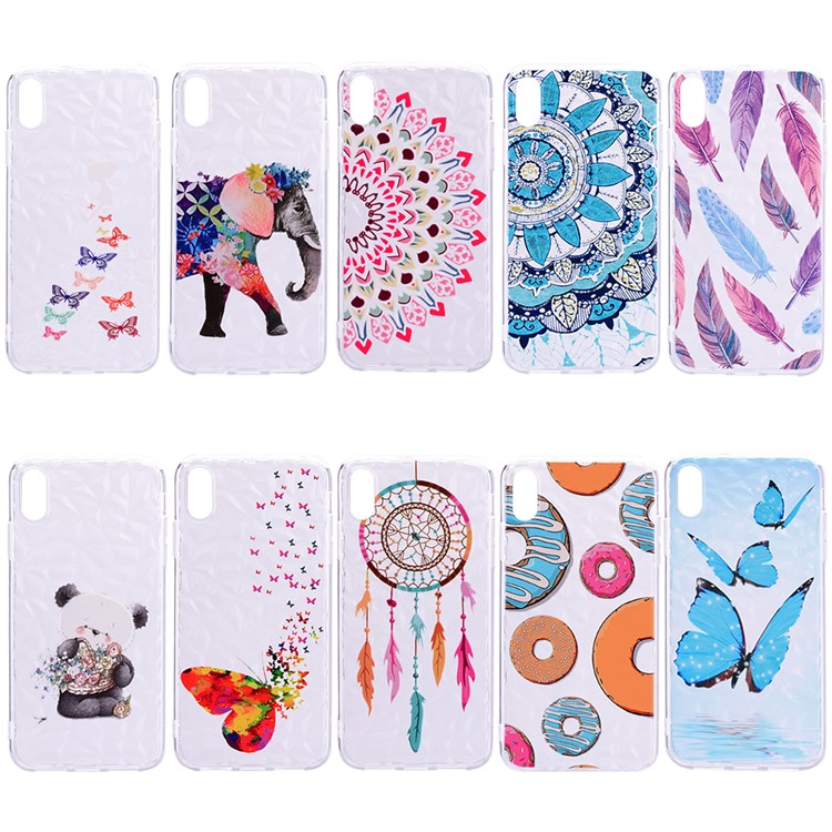 For iPhone XS Max 6.5 inch TPU Phone Case, (Pattern Printing) (3D Diamond Texture) - Half Flower-6