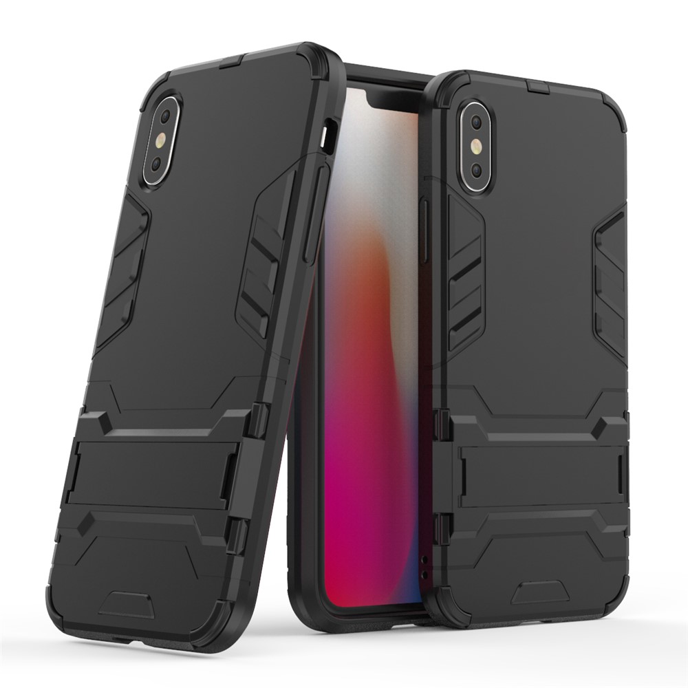 Cool Guard Plastic TPU Hybrid Case with Kickstand for iPhone XS 5.8 inch - Black-1