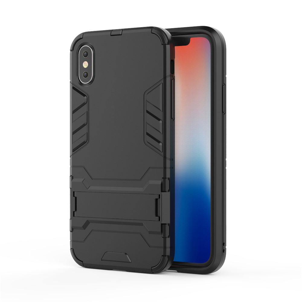 Cool Guard Plastic TPU Hybrid Case with Kickstand for iPhone XS 5.8 inch - Black-2