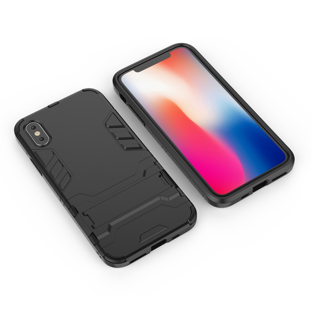 Cool Guard Plastic TPU Hybrid Case with Kickstand for iPhone XS 5.8 inch - Black-3
