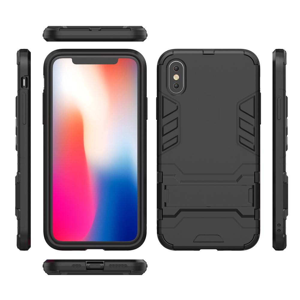 Cool Guard Plastic TPU Hybrid Case with Kickstand for iPhone XS 5.8 inch - Black-7