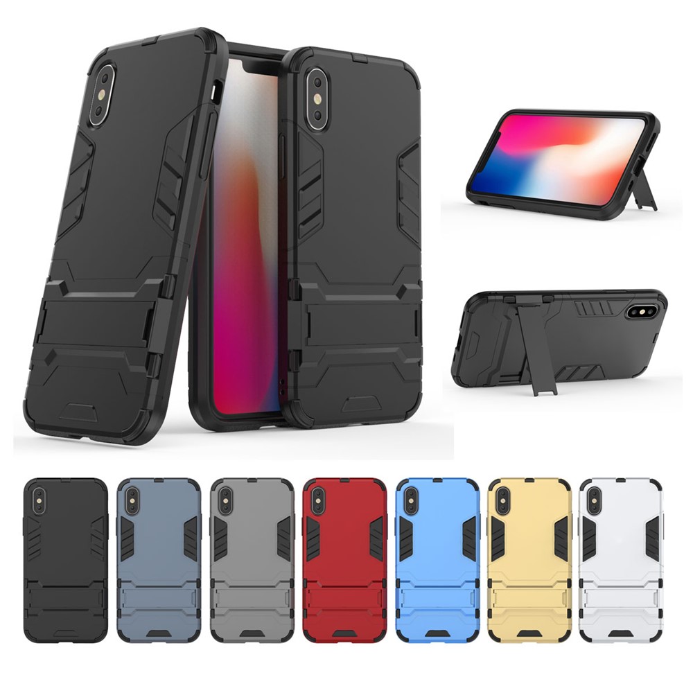 Cool Guard Plastic TPU Hybrid Case with Kickstand for iPhone XS 5.8 inch - Black-9