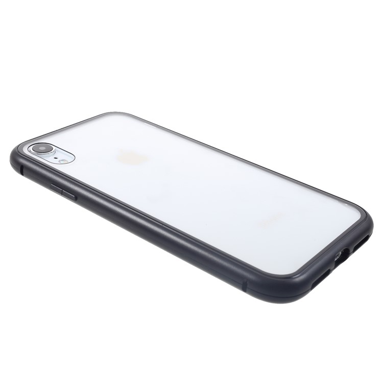 Magnetic Attraction Metal Frame Tempered Glass Back Phone Cover for iPhone XR 6.1 inch - Black-10