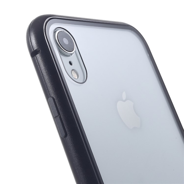 Magnetic Attraction Metal Frame Tempered Glass Back Phone Cover for iPhone XR 6.1 inch - Black-12