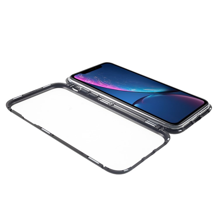 Magnetic Attraction Metal Frame Tempered Glass Back Phone Cover for iPhone XR 6.1 inch - Black-13