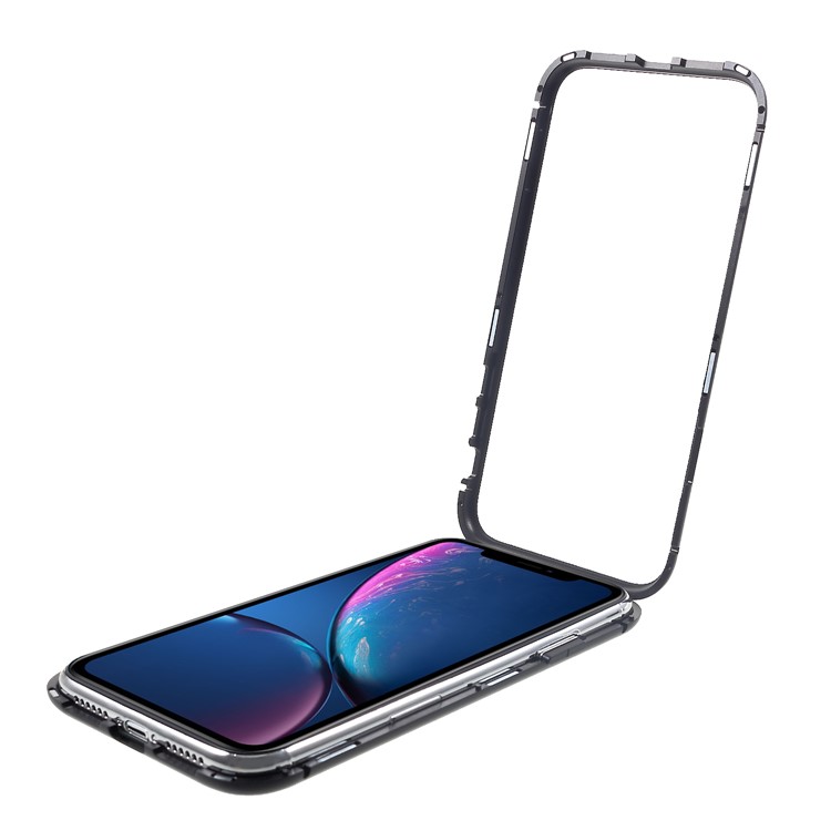 Magnetic Attraction Metal Frame Tempered Glass Back Phone Cover for iPhone XR 6.1 inch - Black-14