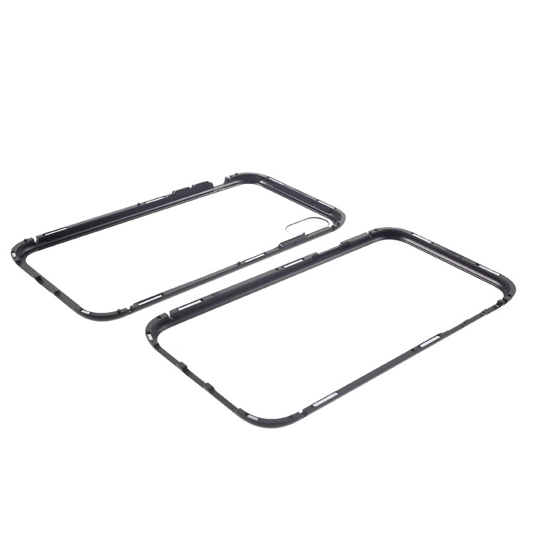 Magnetic Attraction Metal Frame Tempered Glass Back Phone Cover for iPhone XR 6.1 inch - Black-16