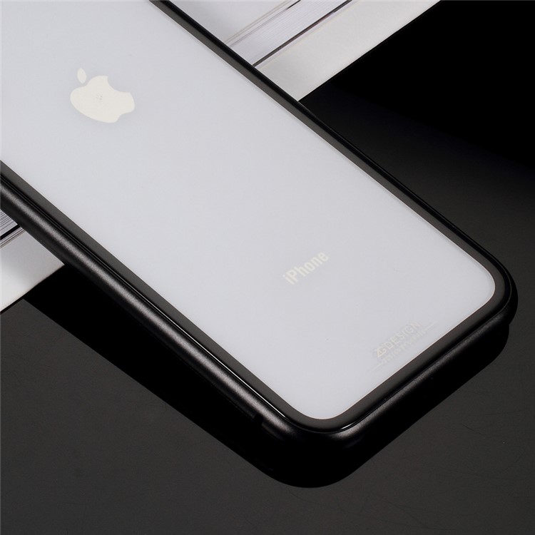 Magnetic Attraction Metal Frame Tempered Glass Back Phone Cover for iPhone XR 6.1 inch - Black-2