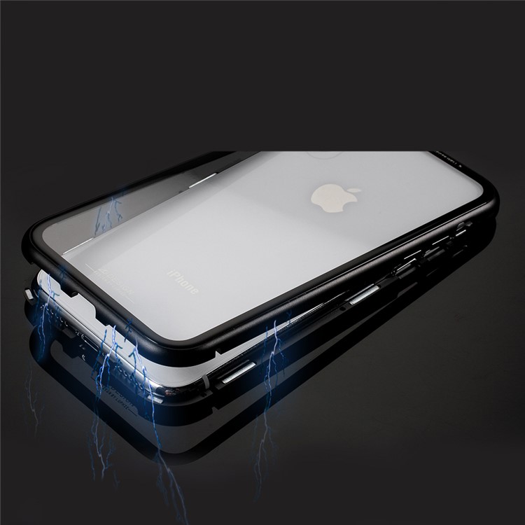 Magnetic Attraction Metal Frame Tempered Glass Back Phone Cover for iPhone XR 6.1 inch - Black-3