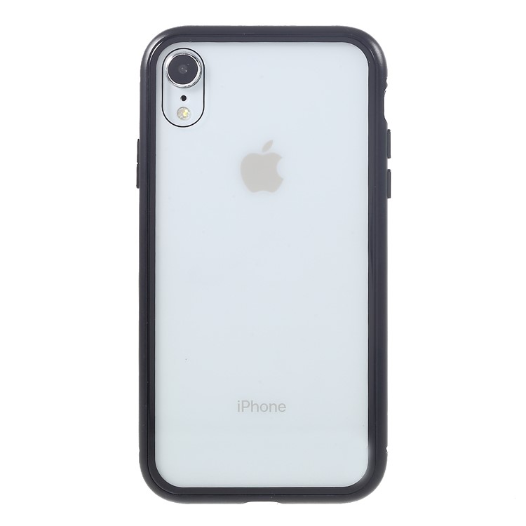 Magnetic Attraction Metal Frame Tempered Glass Back Phone Cover for iPhone XR 6.1 inch - Black-8