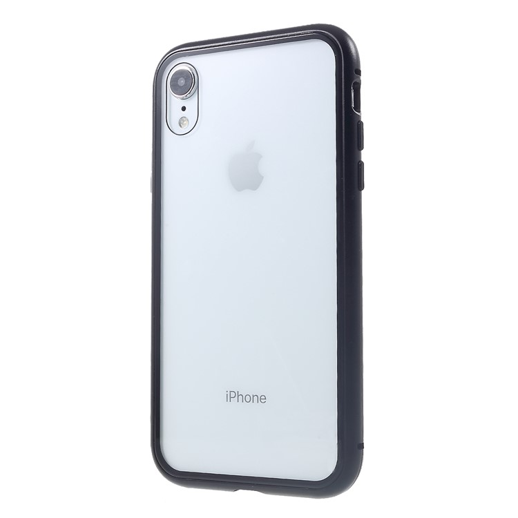Magnetic Attraction Metal Frame Tempered Glass Back Phone Cover for iPhone XR 6.1 inch - Black-9