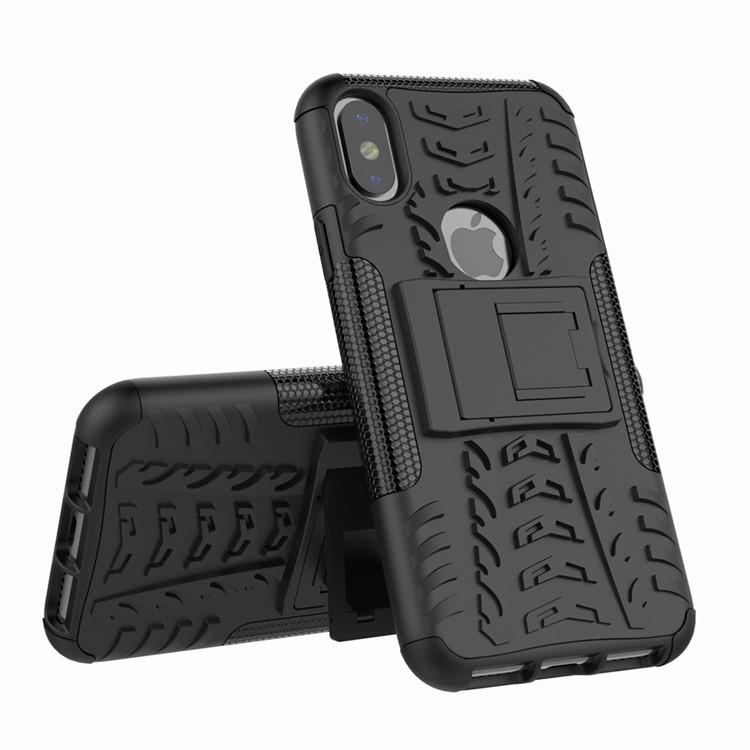 Anti-slip PC + TPU Hybrid Case with Kickstand for iPhone XS/X 5.8 inch - Black-2