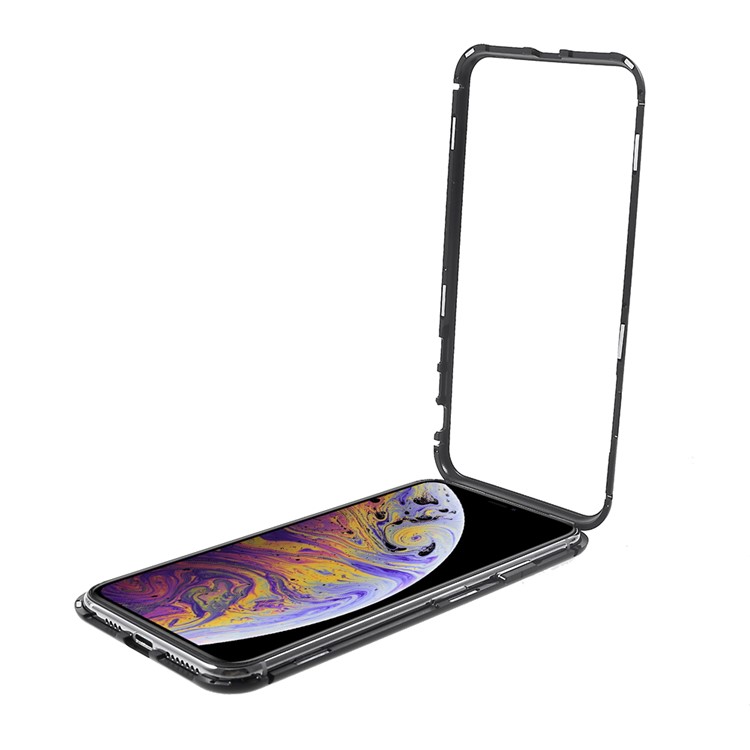 Magnetic Attraction Metal Frame Tempered Glass Back Phone Cover for iphone XS MAX 6.5 inch - Black-12