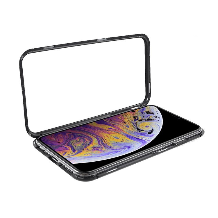 Magnetic Attraction Metal Frame Tempered Glass Back Phone Cover for iphone XS MAX 6.5 inch - Black-13