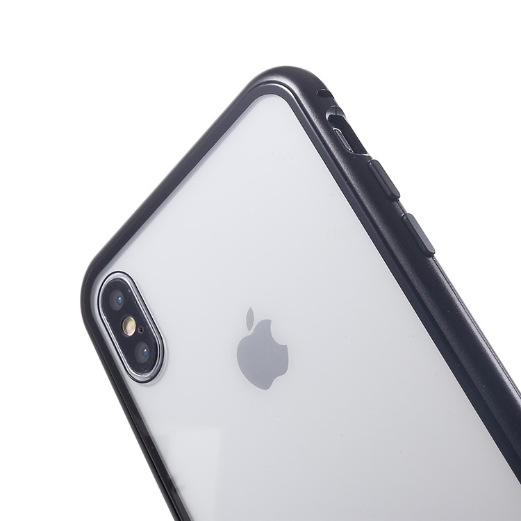 Magnetic Attraction Metal Frame Tempered Glass Back Phone Cover for iphone XS MAX 6.5 inch - Black-14