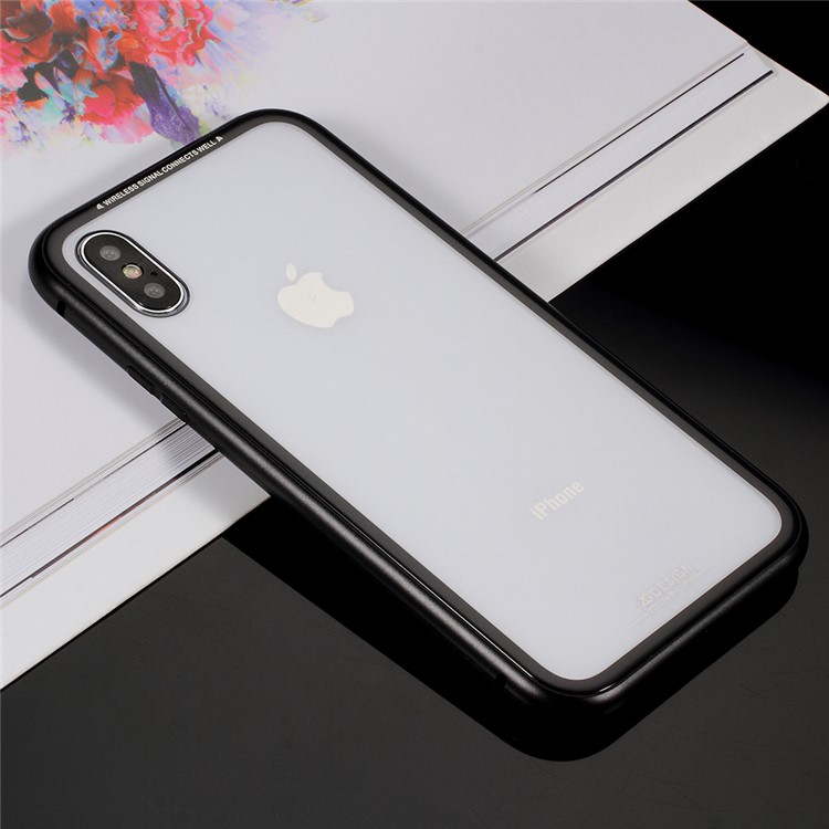 Magnetic Attraction Metal Frame Tempered Glass Back Phone Cover for iphone XS MAX 6.5 inch - Black-2