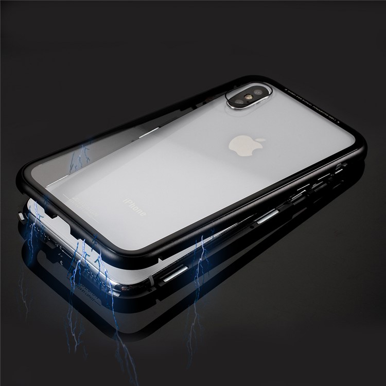 Magnetic Attraction Metal Frame Tempered Glass Back Phone Cover for iphone XS MAX 6.5 inch - Black-3