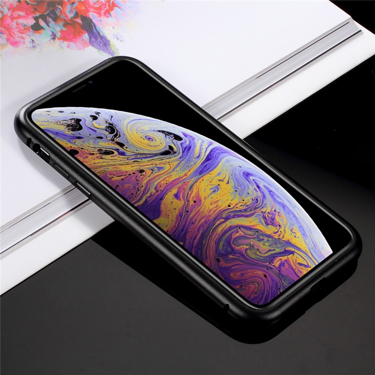Magnetic Attraction Metal Frame Tempered Glass Back Phone Cover for iphone XS MAX 6.5 inch - Black-4