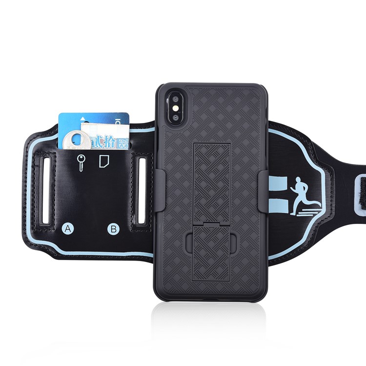 Woven Pattern PC Kickstand Phone Cover with Wrist Band for Apple iPhone XS Max 6.5 inch-2