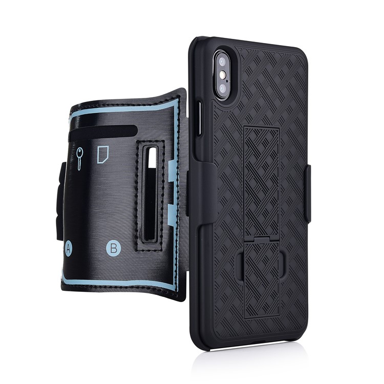 Woven Pattern PC Kickstand Phone Cover with Wrist Band for Apple iPhone XS Max 6.5 inch-3