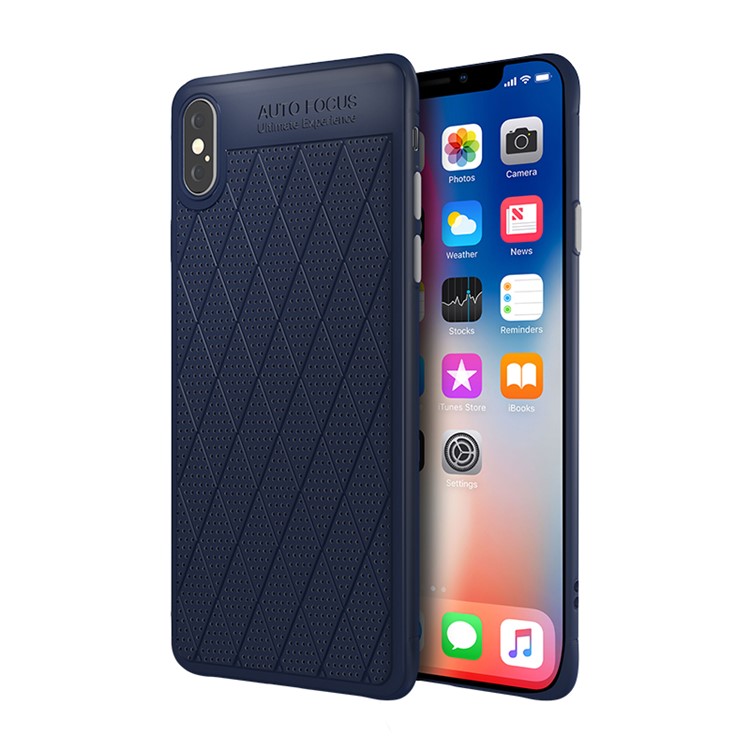 

For iPhone X/XS 5.8 inch TPU Mobile Phone Shell (Grid Series) (PU Leather Coated) (Dermatoglyph Dot Texture) - Dark Blue
