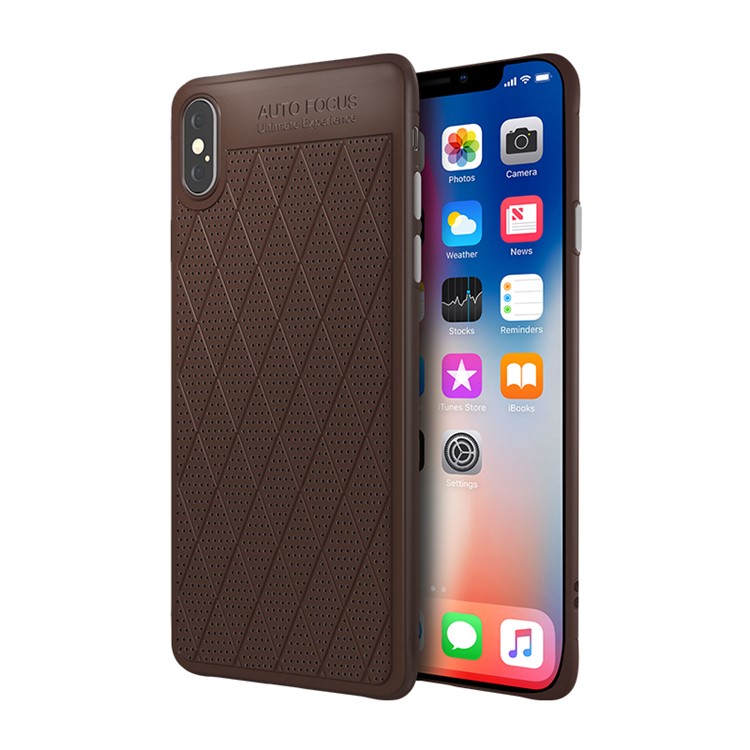 

For iPhone X/XS 5.8 inch TPU Mobile Casing (Grid Series) (PU Leather Coated) (Dermatoglyph Dot Texture) - Coffee