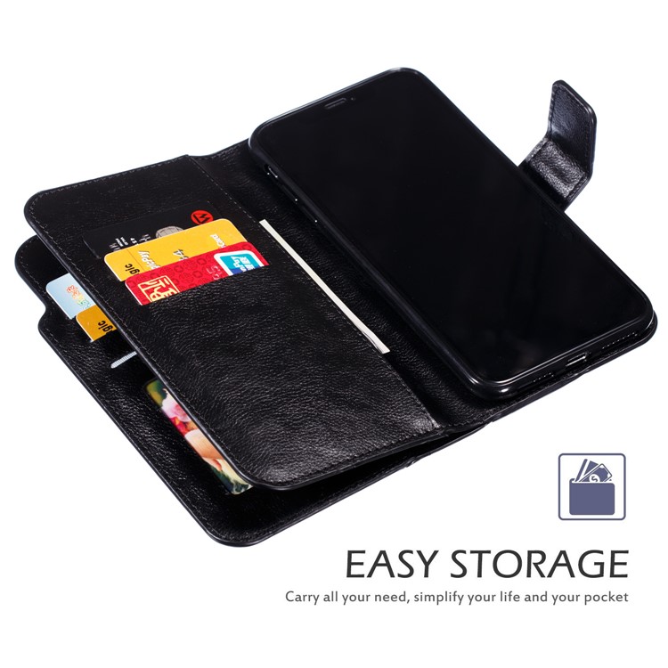 9 Card Slots Crazy Horse Leather Wallet Case for iPhone XS Max 6.5 inch - Black-11