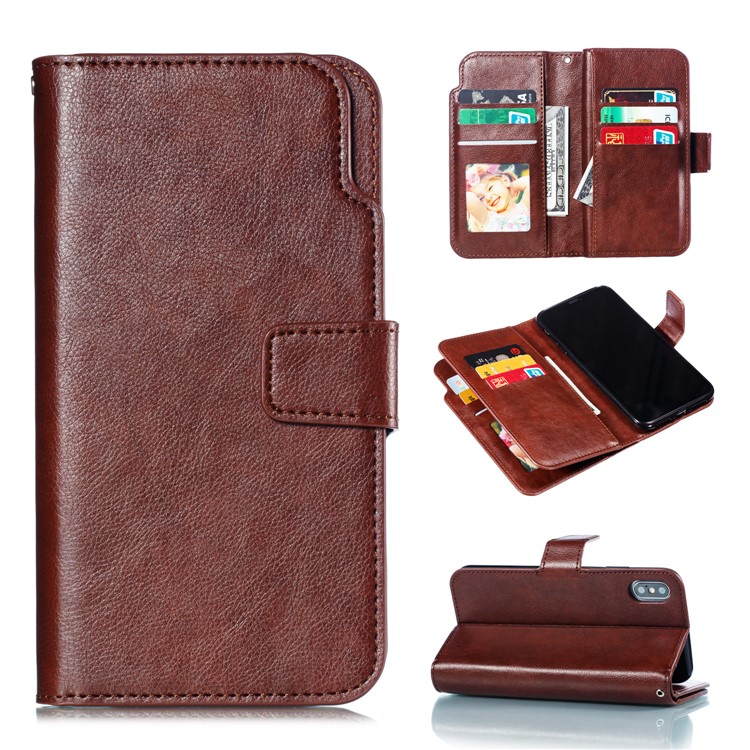 

9 Card Slots Crazy Horse Mobile Phone Leather Wallet Case for iPhone XS Max 6.5 inch - Brown, iPhone XS Max