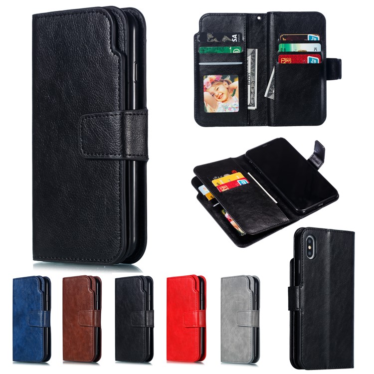 9 Card Slots Crazy Horse Leather Wallet Case for iPhone XS 5.8 inch - Black-3