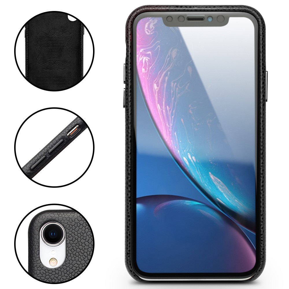 QIALINO Classic Litchi Texture Calf Skin Genuine Leather Coated PC Back Case for iPhone XR 6.1 inch - Black-5