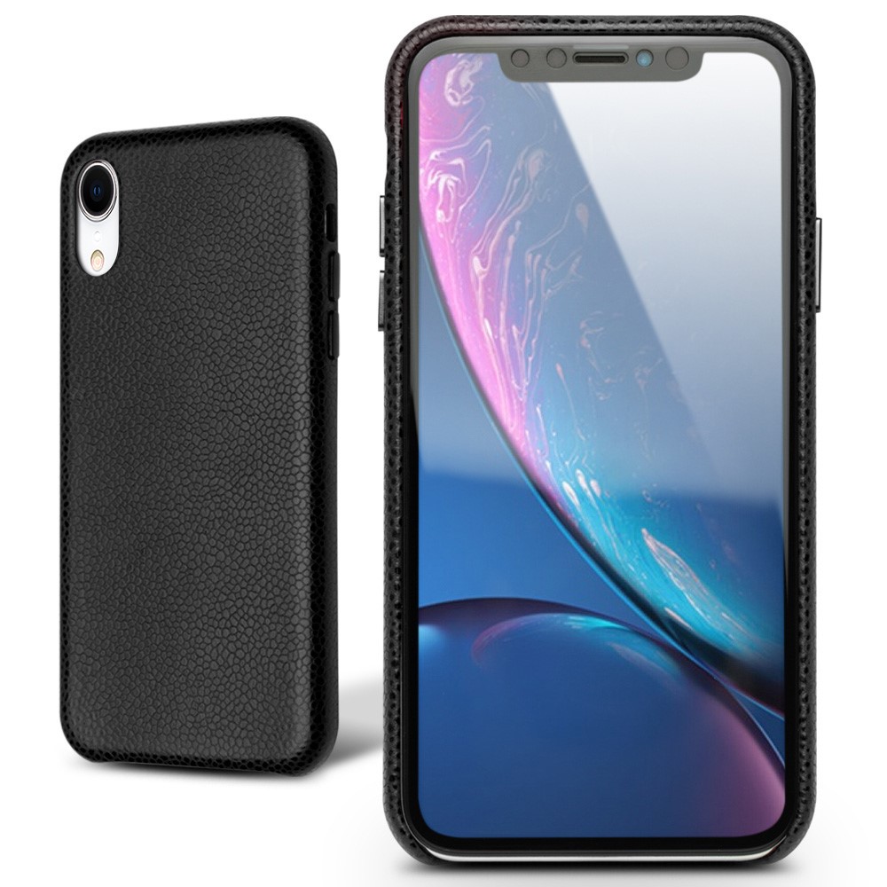 QIALINO Classic Litchi Texture Calf Skin Genuine Leather Coated PC Back Case for iPhone XR 6.1 inch - Black-6