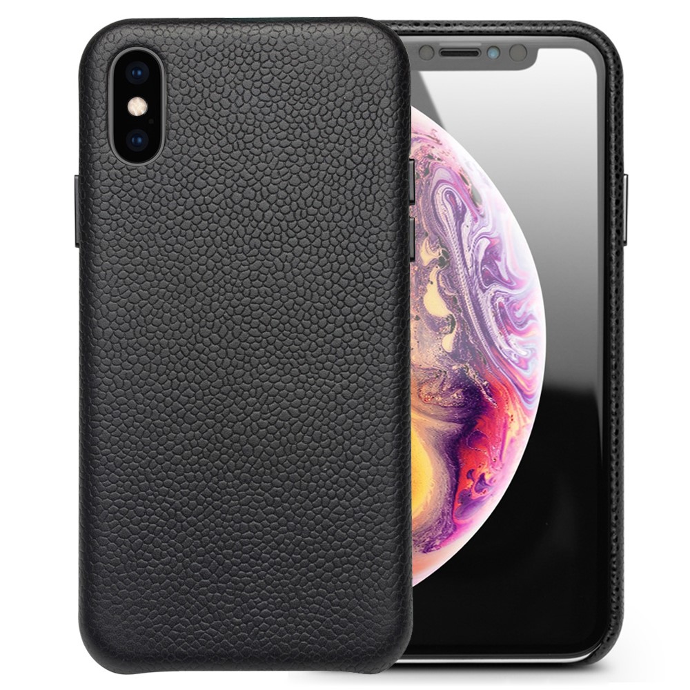 QIALINO Classic Litchi Texture Pelle Di Vitello Cover Posteriore In PC Rivestito In Vera Pelle Per IPhone XS Max 6,5 Pollici - Nero-1