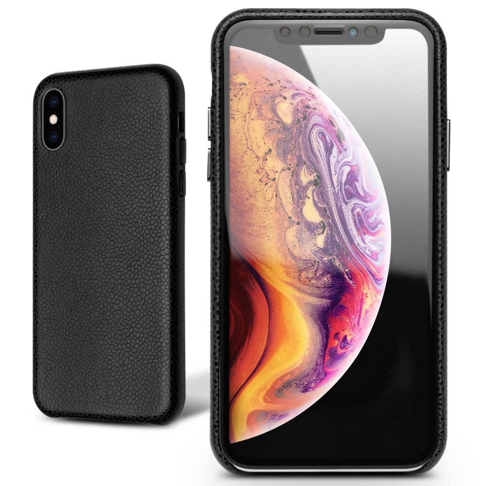 QIALINO Classic Litchi Texture Pelle Di Vitello Cover Posteriore In PC Rivestito In Vera Pelle Per IPhone XS Max 6,5 Pollici - Nero-2