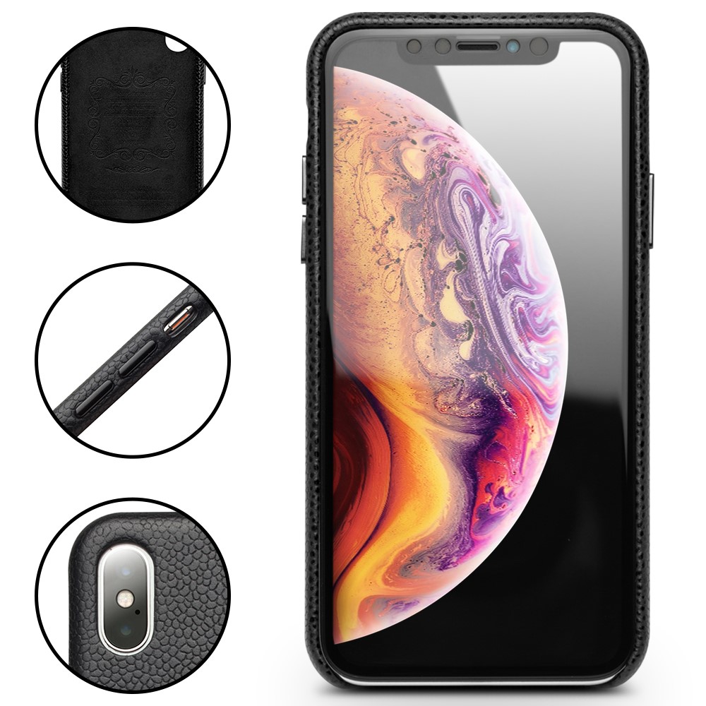 QIALINO Classic Litchi Texture Pelle Di Vitello Cover Posteriore In PC Rivestito In Vera Pelle Per IPhone XS Max 6,5 Pollici - Nero-6