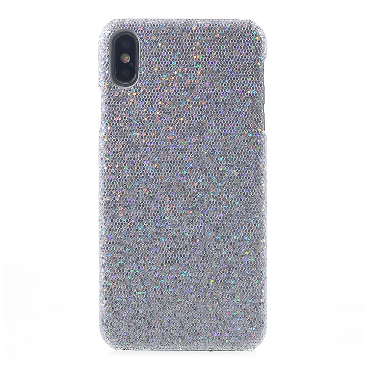 

PU Кожаный Пластиковый Корпус Телефона Для Iphone XS Max 6.5 Inch - Серебряные Блестящие Блестки, iPhone XS Max