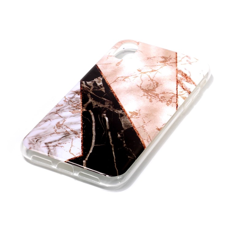 Flash Powder Marble Pattern IMD TPU Case for iPhone XR 6.1 inch - White / Brown-2