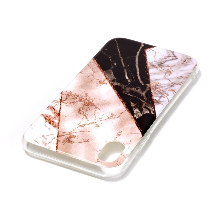 Flash Powder Marble Pattern IMD TPU Case for iPhone XR 6.1 inch - White / Brown-3