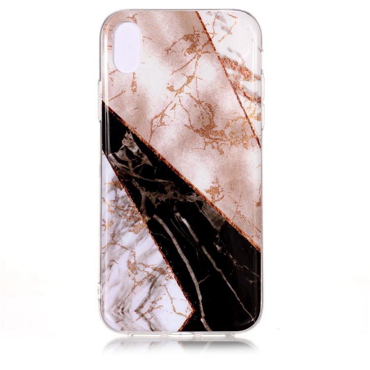 Flash Powder Marble Pattern IMD TPU Case for iPhone XR 6.1 inch - White / Brown-4