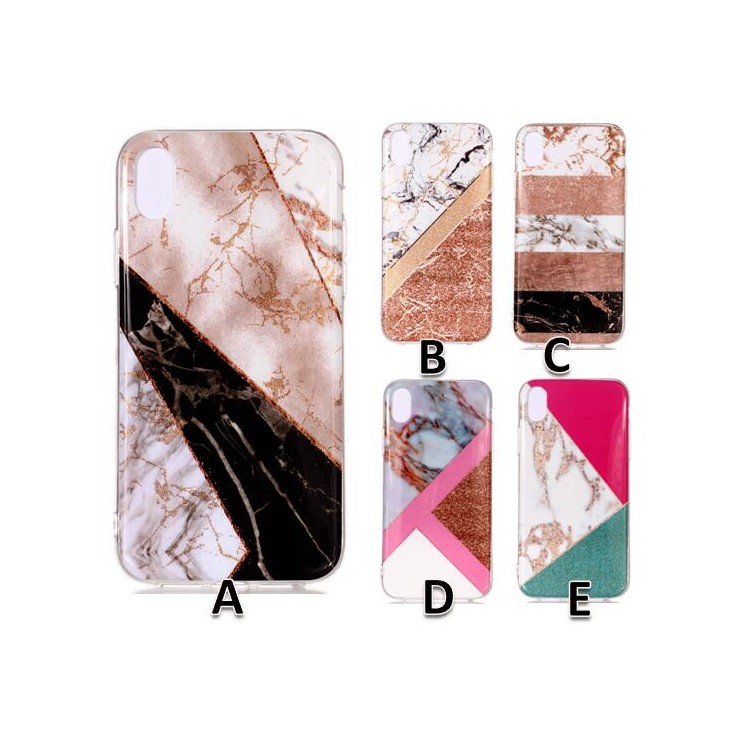 Flash Powder Marble Pattern IMD TPU Case for iPhone XR 6.1 inch - White / Brown-5