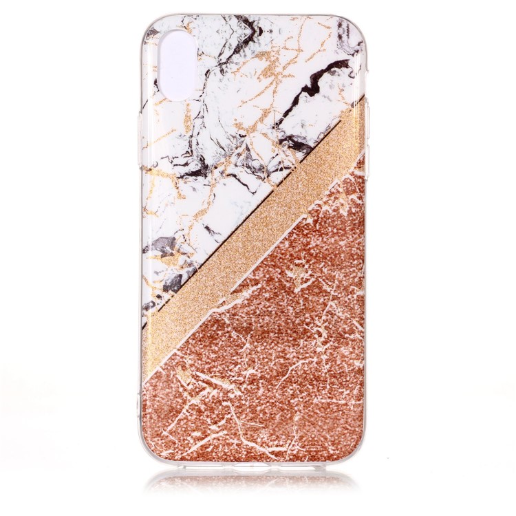 Teste Padrão De Mármore Do Pó Instantâneo IMD Tampa De TPU Para O Iphone XR 6,1 Polegadas - Branco / Rosa Ouro-4
