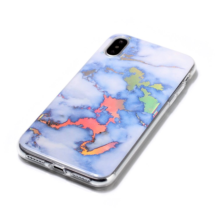 IMD Marble Pattern Plated TPU Mobile Cover for iPhone XS Max 6.5 inch - Baby Blue-5
