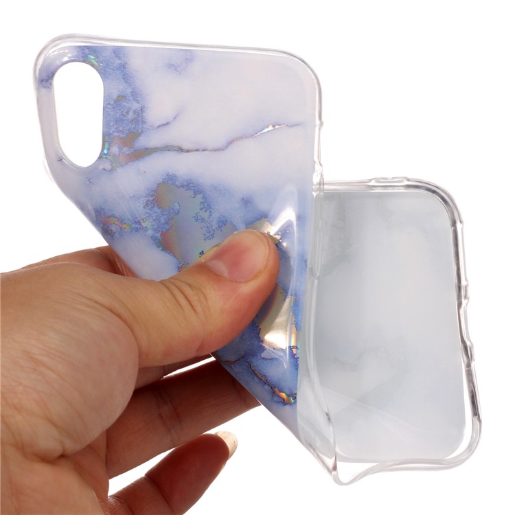 IMD Marble Pattern Plated TPU Mobile Cover for iPhone XS Max 6.5 inch - Baby Blue-7
