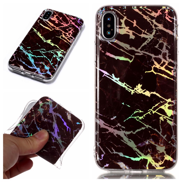 Colorful Laser Carving Marble Patterned TPU Phone Casing for iPhone XS Max 6.5 inch - Black-2