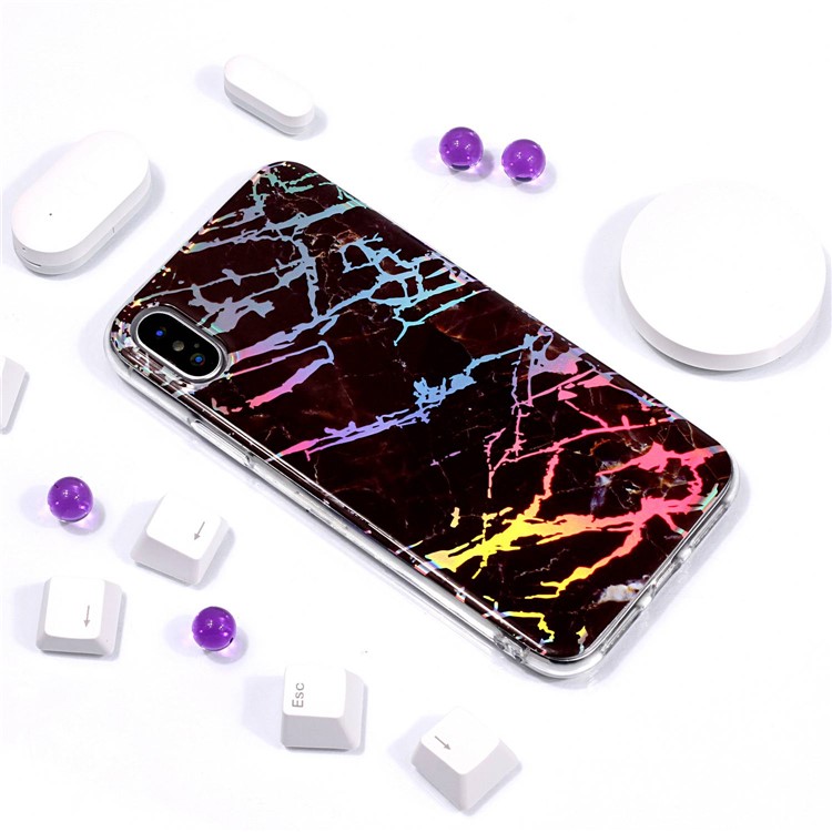 Colorful Laser Carving Marble Patterned TPU Phone Casing for iPhone XS Max 6.5 inch - Black-6