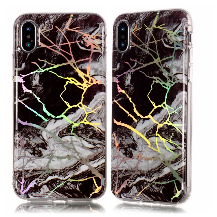 

Colorful Laser Carving Marble Patterned TPU Phone Cover for iPhone XS Max 6.5 inch - Black / White, iPhone XS Max