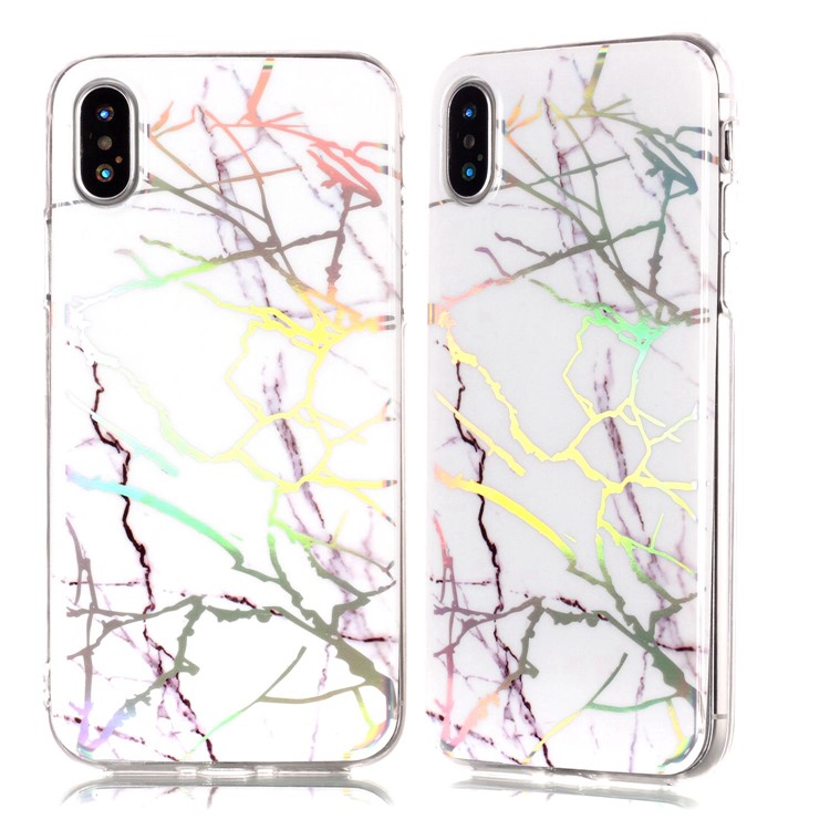 

Красочная Лазерная Резьба Мраморная Узорная Оболочка Телефона TPU Для Iphone XS Max 6.5 Inch - Белый, iPhone XS Max
