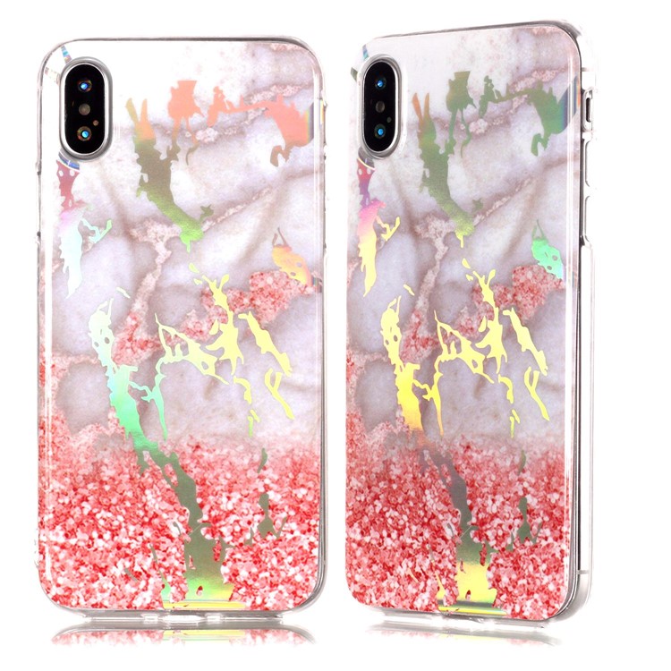 

Colorful Laser Carving Marble Patterned TPU Cell Phone Casing for iPhone XS Max 6.5 inch - Grey / Pink, iPhone XS Max